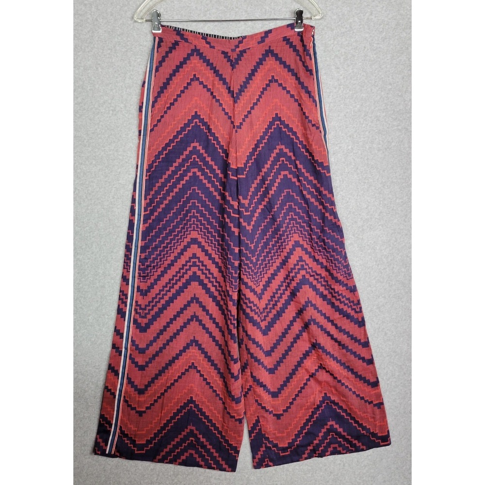 Saaksha & Kinni Red Purple Chevron Wide Leg Pants Side Stripe Size L NWT